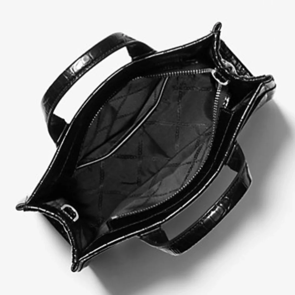 Michael Kors Gigi Small Crocodile Embossed Leather Messenger Bag Black NWT